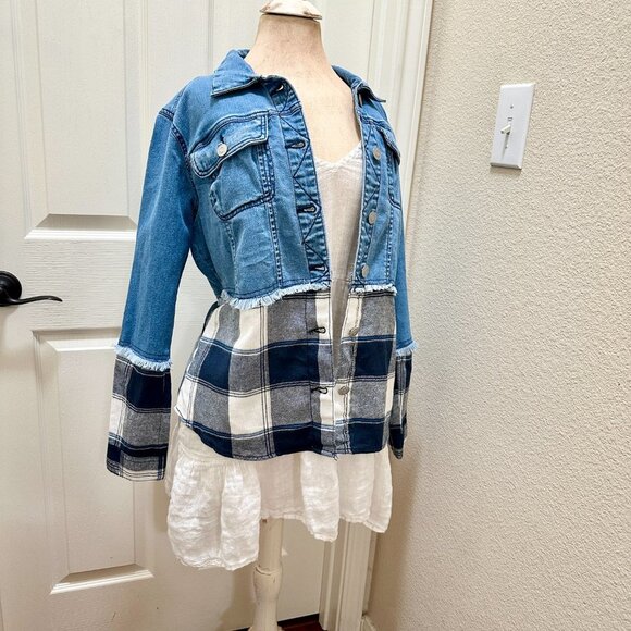 EST. 1946 Denim Jean Flannel Jacket Women's Size S Boho Prairie Cottagecore - Picture 6 of 13